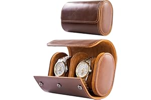 MR.OKAY 2 Watch Travel Case-Classic Leather Watch Case With Superb Texture.Portable Watch Roll Or Organizer For Storage And Display. Best Travel Gift for Men,All Handcrafted By Artisans.
