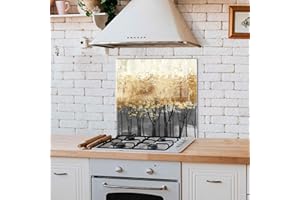 ROGGMARD Tempered Glass Kitchen Backsplash, Stove Back Cover, Stove Splashback, Cutting Board, Kitchen Decor Tile, Home Wall Decor (27x27’’)