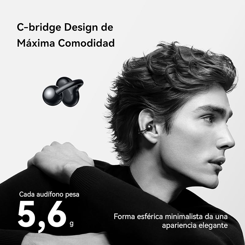 Huawei freeclip, fones de ouvido bluetooth sem fio, clipe inovador, ouvido aberto, bateria de longa duração, cancelamento de ruído em chamadas ai, resistência ip54 a poeira e respingos de água, preto
