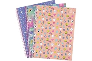 Yoobi Wide Ruled 8 x 10.5” Spiral Notebook Set – 3-Pack of 1 Subject Notebooks, Sprinkles, Sweet Dreams & Marshmallow Prints – Gift for Kids – 100 Perforated 3-Hole Punched Sheets