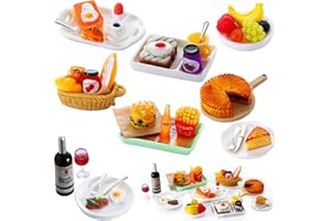 Civaner 38 Pcs Miniature Food Toy Miniature Doll House Accessories Miniature Play Sets Small Dollhouse Food, Hamburger Fries Fast Food Soda Milk Juice Set for Pretend Play Kitchen (Novel Style)