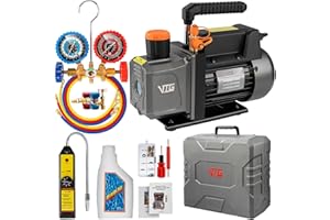 VTG VOGTEN 4.5 CFM AC Vacuum Pump and Gauge Set,for Mini Split/HVAC/Auto Systems,Manifold Gauge Kit Fits R134a R12 R22 R502,with Leak Detector,Upgraded Trifold Storage Case,3 Hoses,R134a Can Tap