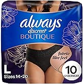 Always Discreet Boutique Incontinence and Postpartum Underwear for Women, Maximum Protection, Large, Black, 10 Count