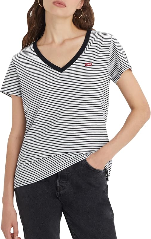 Perfect V-neck, T-shirt Donna, Annalise Stripe Cloud Dancer, S — foto 5 di 8