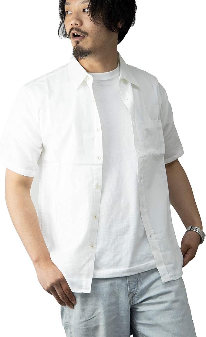 Amazon ナイラス Nylaus シャツ メンズ 半袖 綿麻 コットン リネン ストレッチ 無地 ストライプ 薄手 半袖シャツ カジュアルシャツ 白シャツ ストライプシャツ 麻シャツ リネンシャツ ストレッチシャツ トップス 仕事着 ビジネス 涼しい お洒落 シャツ 通販