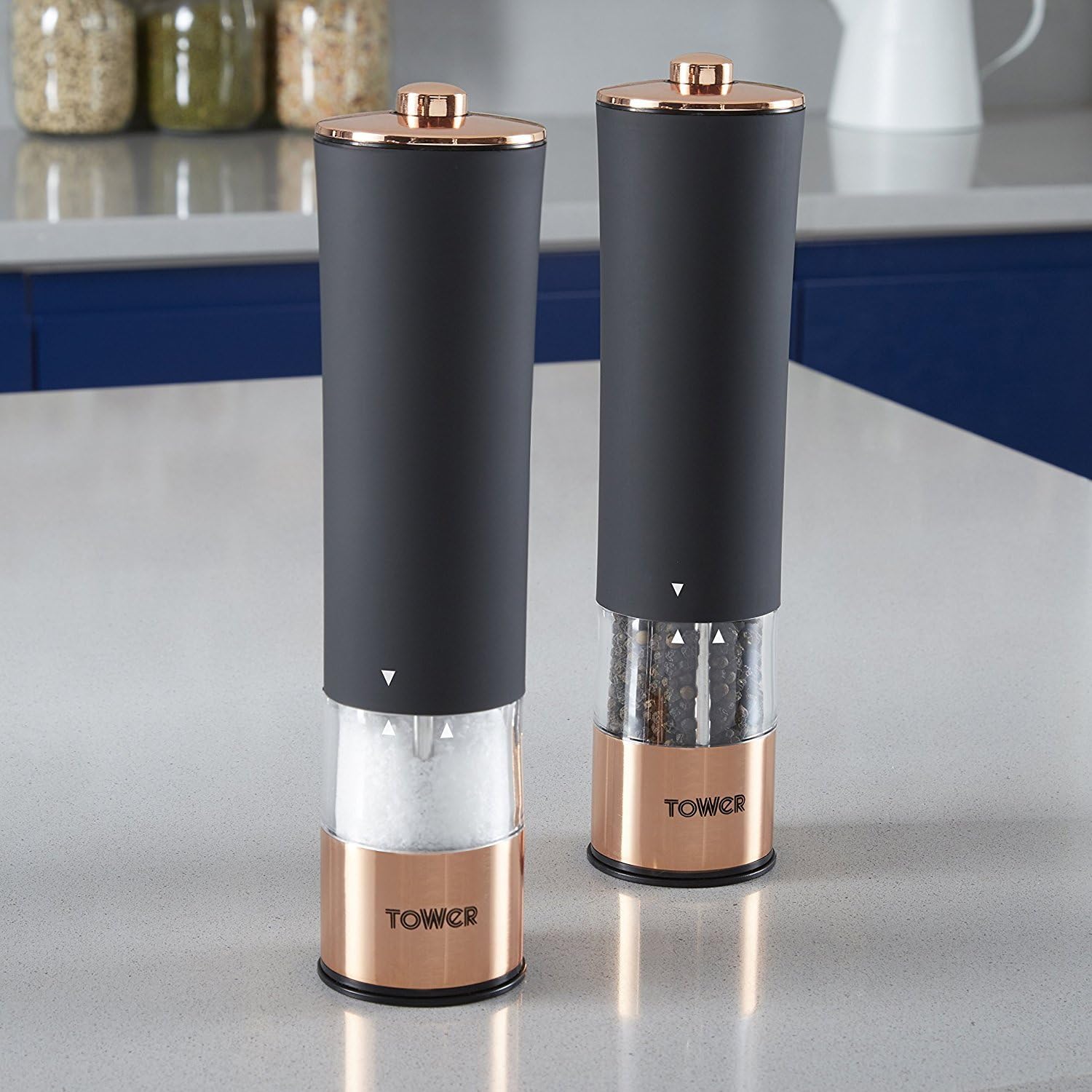 Tower Electric Salt and Pepper Mill, Stainless Steel, Soft-Touch Body, Rose Gold and Black - Image 3
