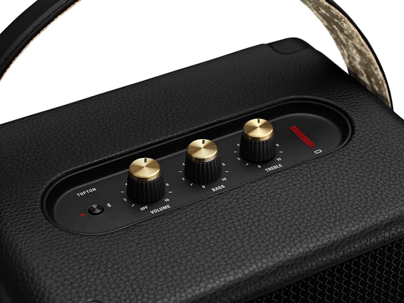 Tufton Outdoor Tragbarer Bluetooth Partylautsprecher, IPX2 wasserbeständig – Schwarz und Messing