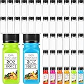 Roshtia 100 Pcs 2oz Small Clear Plastic Juice Bottles with Lid for Liquids Reusable Ginger Shots Bottle Vial Beverage Container Leak Proof Mini Jars for Juice, Milk, Water
