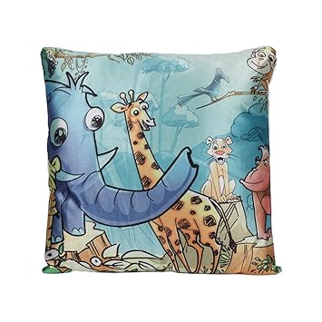 Ultra Printed Cushion for Kids - Mogli Animals, Multi Color (13x13-inch)