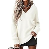 Jouica Women's Sweaters V Neck Pullover Sweater Side Slit Long Sleeve Knit Spring Tops Trendy Outfits for Women 2026
