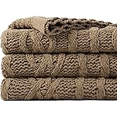 Battilo Camel Tan Throw Blanket for Couch,51"x67", Cable Chenille Knitted Throw Blankets for Bed, Sofa, Chair,Living Room, Soft Cozy Thick Warm Decorative Textured Blanket.
