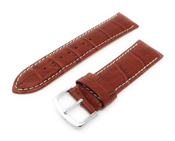 Mens Genuine Italian Leather Watchband Chronograph Style Brown Long Length 18mm Watch Band - by JP Leatherworks