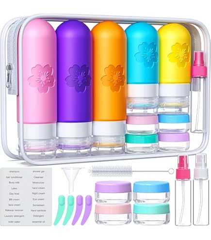 Botellas Tocador Kit Botellas Viaje Para Aseo - Recipientes Silicona Aprobados TSA - Anti-fugas Para Champú, Cremas Y Lociones - 18 Piezas Kit Recipientes Viaje