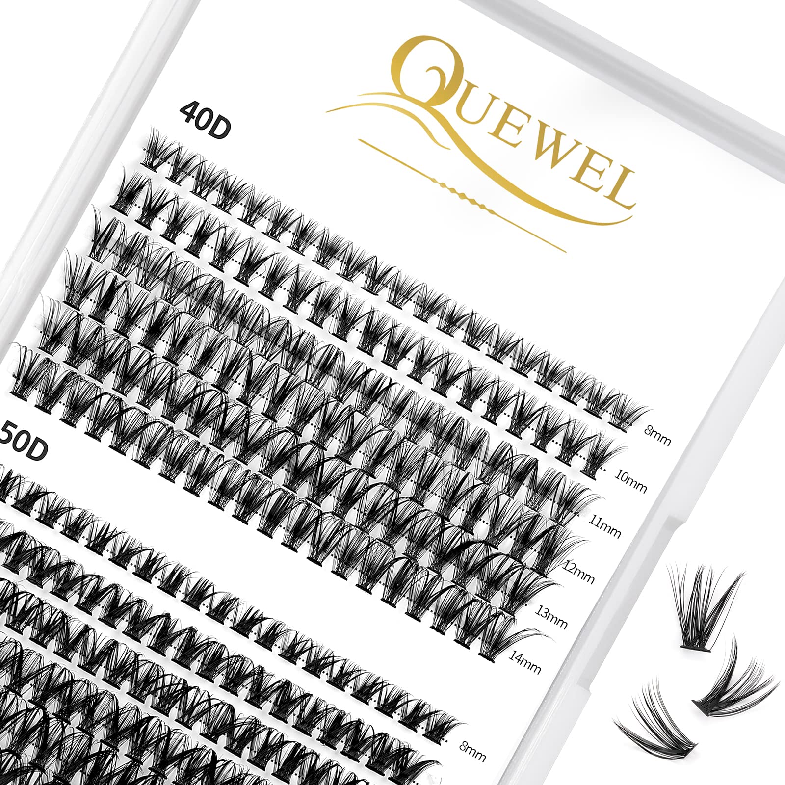 240Pcs Individual Lashes QUEWEL Cluster Lashes Individual Lash Extension 40D+50D C Curl Lashes Cluster DIY Look Like Eyelash Extensions Mix8-14mm at Home(40D+50D 0.07C MIX8-14mm) — image 1