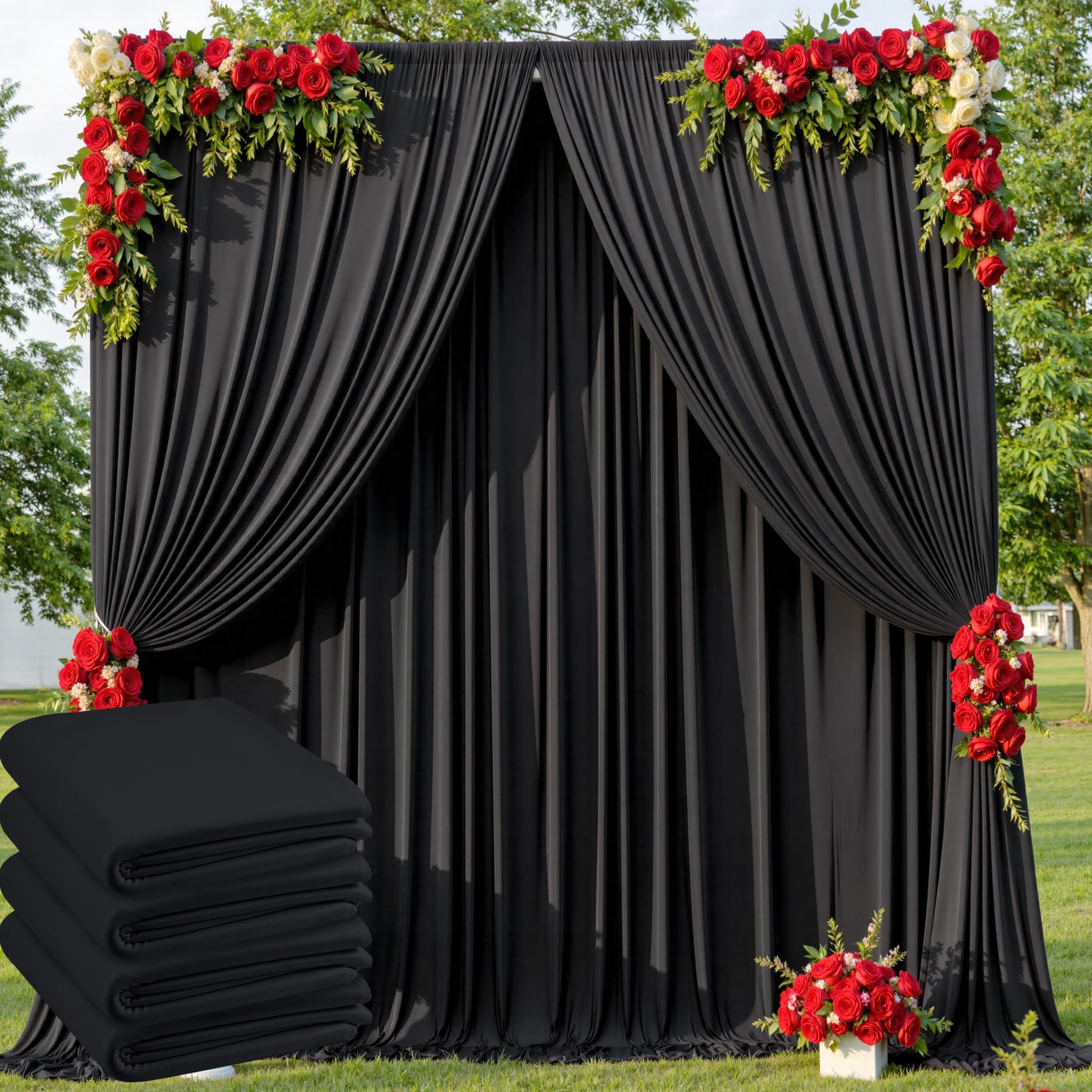 Photo 1 of 20ftx10ft Wrinkle Free Black Backdrop Curtain for Parties, 4 Panels 5x10ft Silky Polyester Photo Backdrop Drapes Back Drop Cloth for Wedding Birthday Photography Background Decor