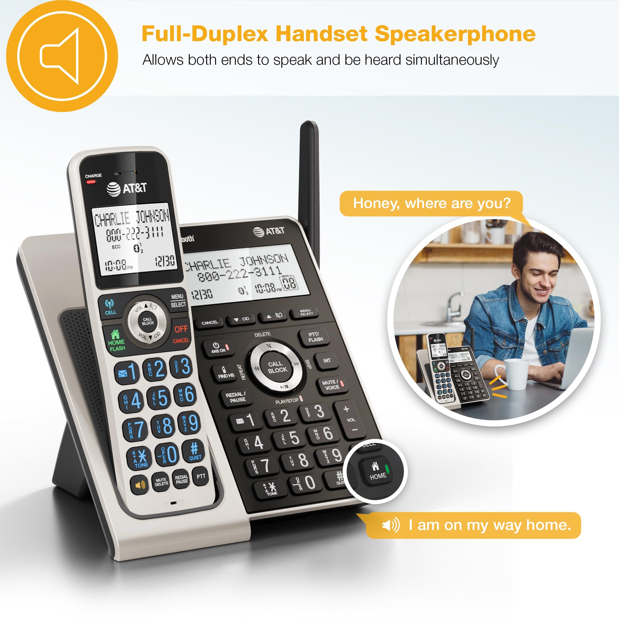 AT&T BL3107-3 3-Handset DECT 6.0 Cordless Home Phone with Bluetooth, Answering System, Smart Call Blocker, Extended Range, 2
