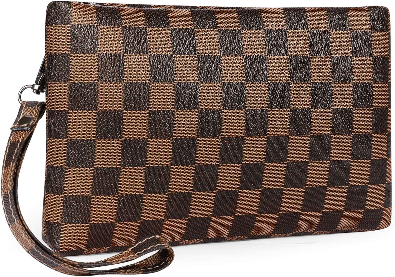 ADCOOG Makeup Bag PU-Leather Cosmetic Bag Travel Toiletry Pouch Clutch Hand-held Portable Cosmetic Organizer with Wrist Strap for Women/Shopping/Work/Travel