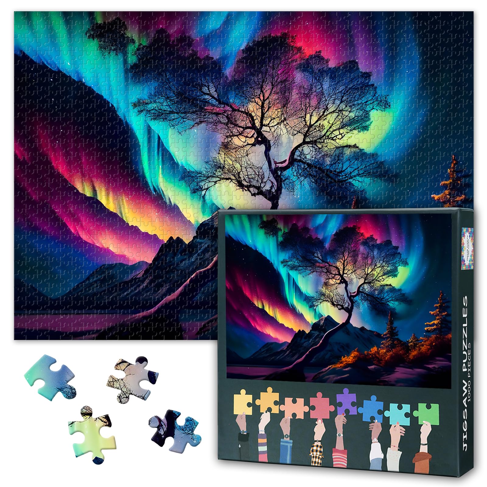 1000 Piece Jigsaw Puzzle for Adults Northern Lights and Tree of Life Art Challenging Adult Puzzle for Home Decor and Relaxation 27.5x19.7 Inch