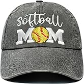 Softball Mom Gifts, Adjustable Washed Cotton Embroidered Softball Hats for Women