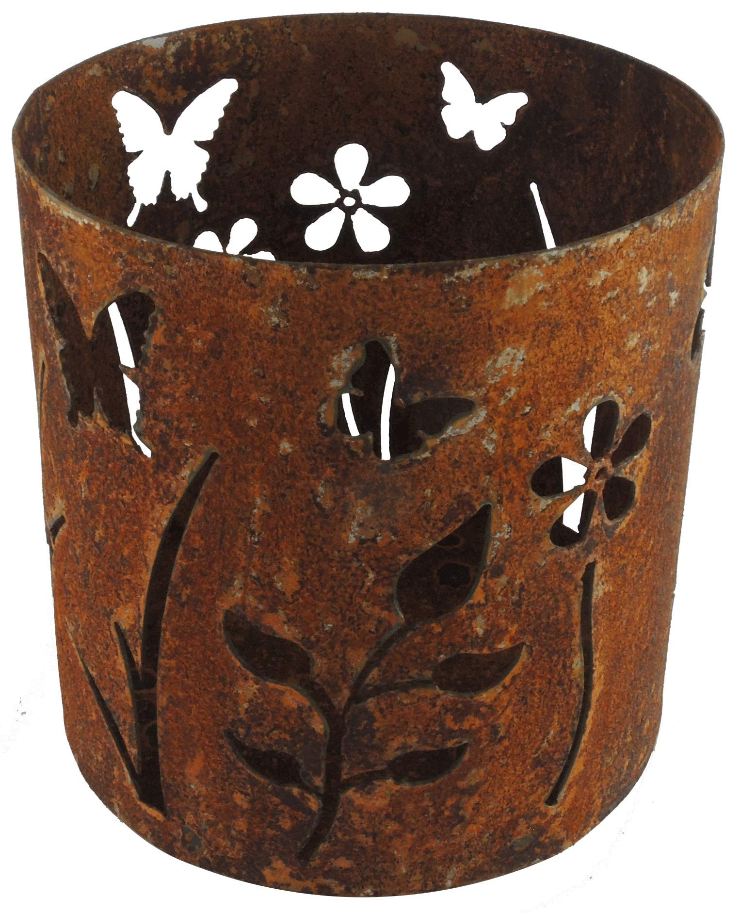 Lantern Candle Holder Large Rust Patina Metal Flower Meadow Design Garden Decoration