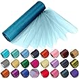 Trimming Shop 25M X 29Cm Snow Sheer Organza Rolls Turquoise Blue with Glitter Fabric - Perfect As Christmas, Wedding Or Party Decorations