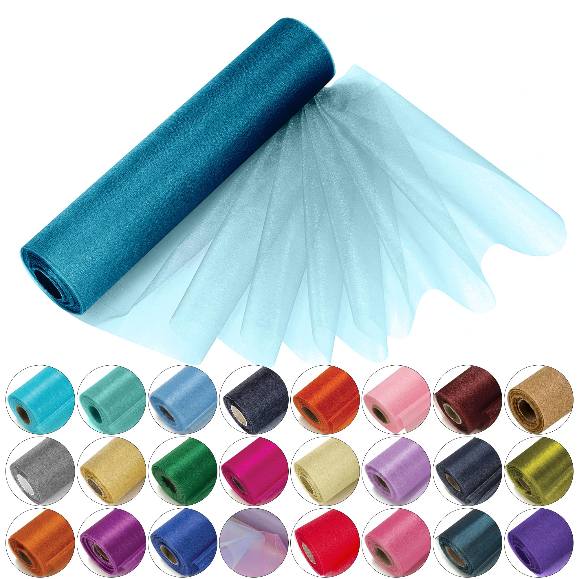 29cm x 25m Roll of Organza Sheer Fabric - Elegant Decorative Cloth for Wedding Chair Bows, Table Runners, Party Favours - Crafting Supplies for Ribbons, Dress Accents,and Bags, Turquoise Blue