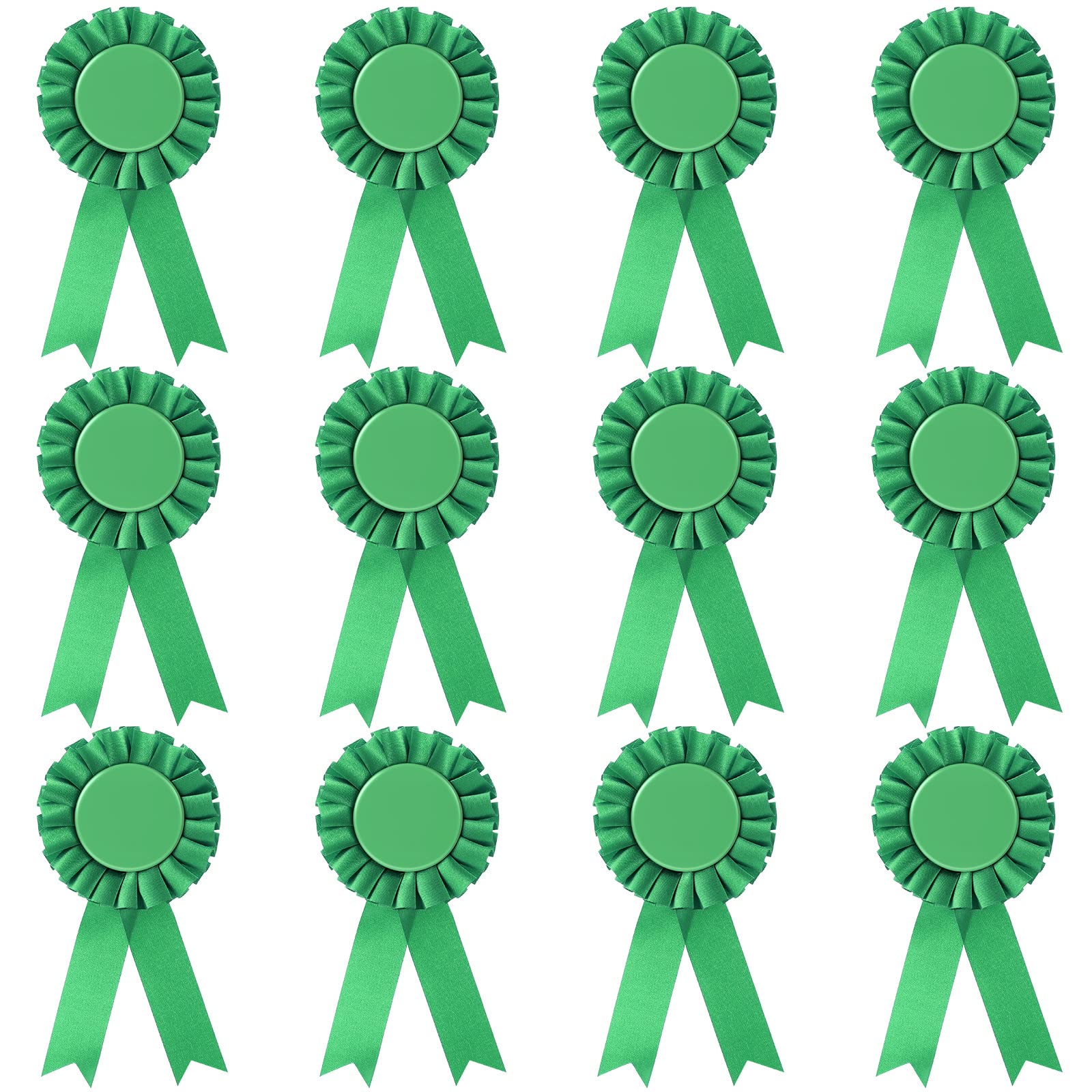 Photo 1 of 12 Pieces Blank Award Ribbon Prize 1st Place Rosette Medal Winner Victory Recognition Participation Ribbon for Competition Sport Event School Contest(Green)