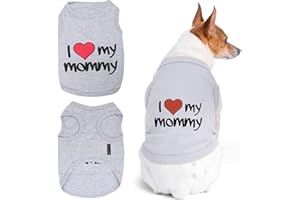 Parisian Pet Unisex Dog T-Shirt with Embroidered 'I Love My Mommy' Words - 100% Cotton, I Love My Mom Shirt - Breathable Sleeveless Pet Vest - Grey Dog Shirts for Small Dogs, S