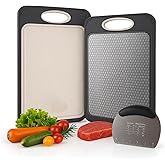 PurpleDove Double-Sided Cutting Board with 304 Stainless Steel & Wheat Straw | Scratch-Proof Chopping Board, Non-Porous | Odor-Resistant Butcher Board | Dishwasher-Safe Kitchen Board