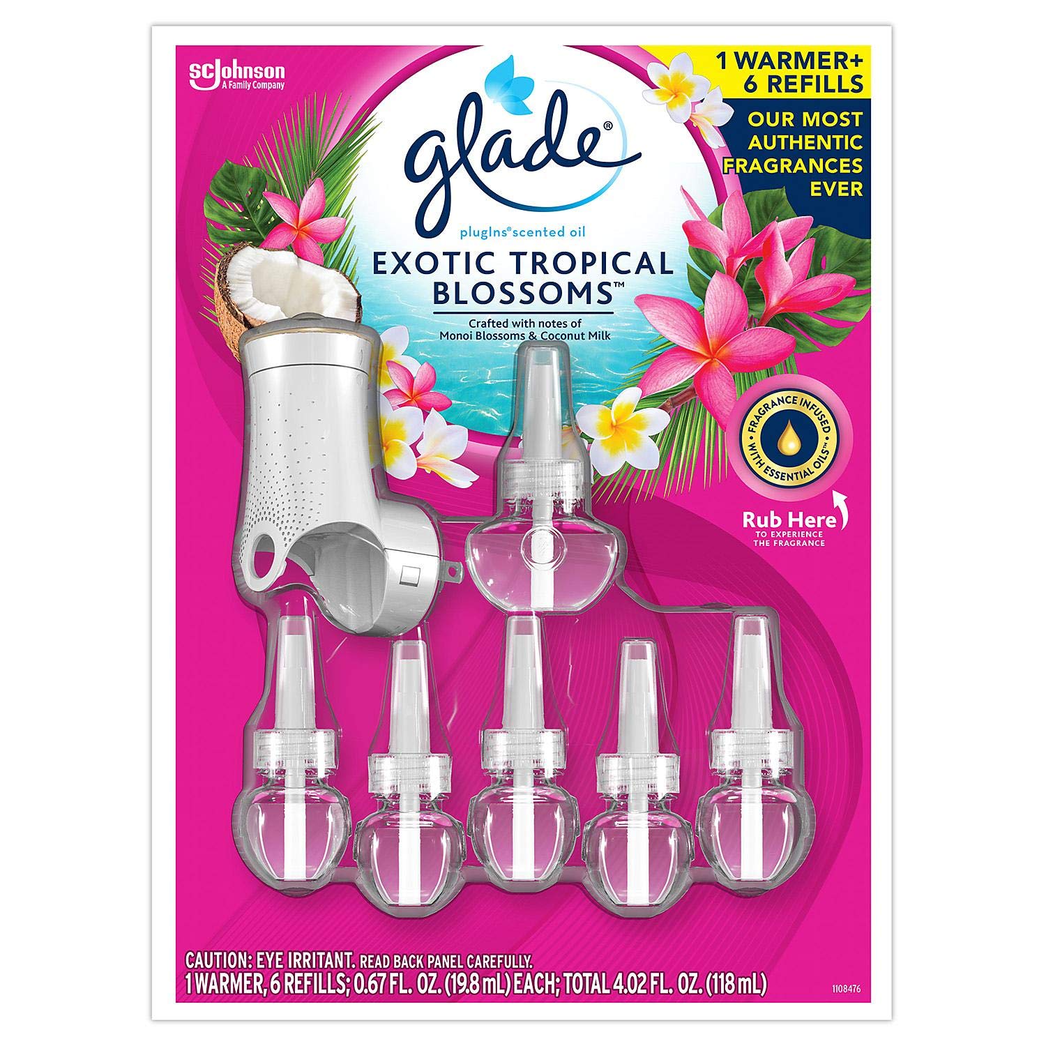 Glade Exotic Tropical Blossoms PlugIns Scented Oil 6 Refills + Warmer