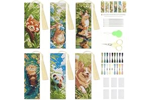 NEGEKFKX 6 Pcs Animal Cross Stitch Bookmark Kit for Adult Beginners,Cross Stitch Kits 14 CT DIY Crossstitch Kits Adult Stamped Bookmark Embroidery Bookmarks Kit