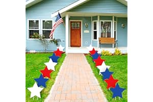 Nuanchu 15 Pieces Independence Day Signs Patriotic Stars Red Blue and White Yard Signs Outdoor Lawn Pathway Decorative Waterproof Corrugated Plastic Decor with Stakes for 4th of July Memorial Day
