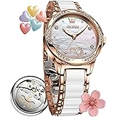 OLEVS Womens Watches Automatic Self Winding Elegant Ceramic Rose Gold Dress Waterproof Luminous Watches for Women Small Wrist - Heart or Butterfly