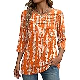 Zeagoo Womens Tops 3/4 Length Sleeve Blouses Dressy Casual Shirt Pleated Front Tunic Floral Printed Spring Clothes