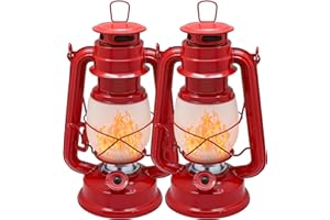 YAKii LED Vintage Flame Lantern Metal Outdoor Hanging Lantern with Dancing Flame Battery Operated Halloween Outdoor Indoor Decoration(Red Pack of 2)