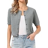 Allegra K Summer Short Sleeve Cardigans Sweater Casual Cable Knit Button Down Crewneck Lightweight Sweater Tops