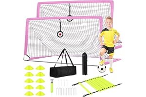 ENMONS Soccer Goal - Set of 2 Soccer Nets, 6x4 ft Portable Pop Up Soccer Goals for Backyard - Soccer Training Equipment with Soccer Ball, Ladder, and Cones - Toddler Kids Youth Outdoor Game Toys
