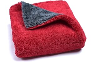 LIVOS Car Drying Towel, Premium Microfiber Towels for Cars, 1000GSM, Edgeless Twisted Loop Design, No Streaks, Scratches, or Water Spot, Absorbent Wash Towel, 18" x 24" (Red&Grey)