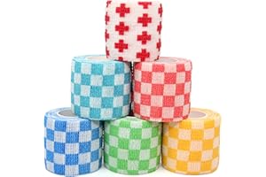 KEQCQE Self Adhesive Bandage Wrap Animal Cohesive Bandage Self Adherent Wrap First Aid Tape for Dogs Cats Horses Birds & Wrist Healing Ankle Sprain (2 Inch Grid Set 6 Rolls)