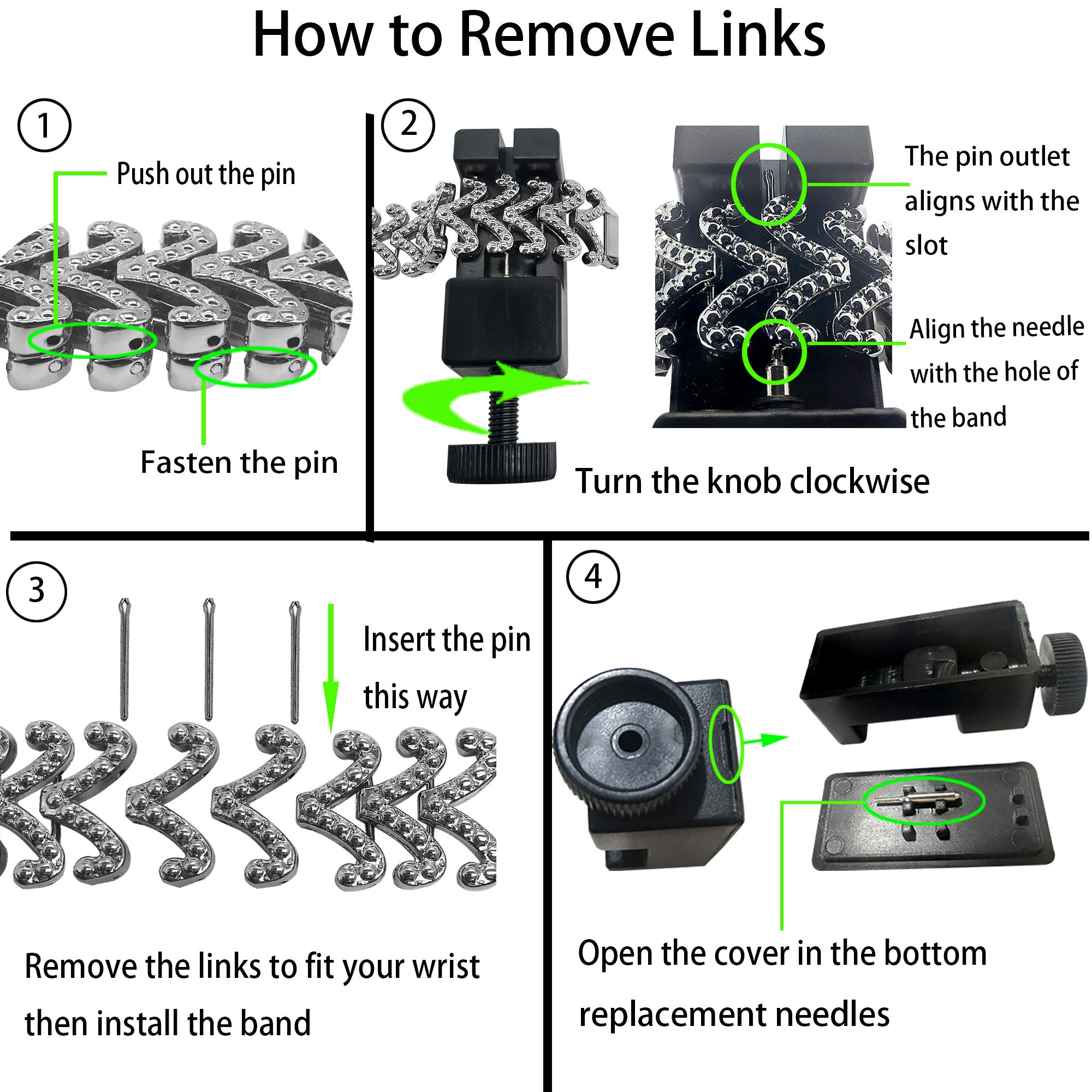 Kaleidoc Bands Compatible Fitbit Charge 2 - Metal Replacement Wristband with Premium Rhinestone Crystals, Adjustable Classy Bracelet Strap Compatible Fitbit Charge 2 Bands