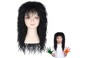 M MISS U HAIR Miss U Hair 80s Wig for Kids Child Long Black Curly Rocker Wig 80s Big Hair Band Cosplay Halloween Wig