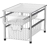 Simple Houseware Stackable 2 Tier Sliding Basket Organizer Drawer, Chrome