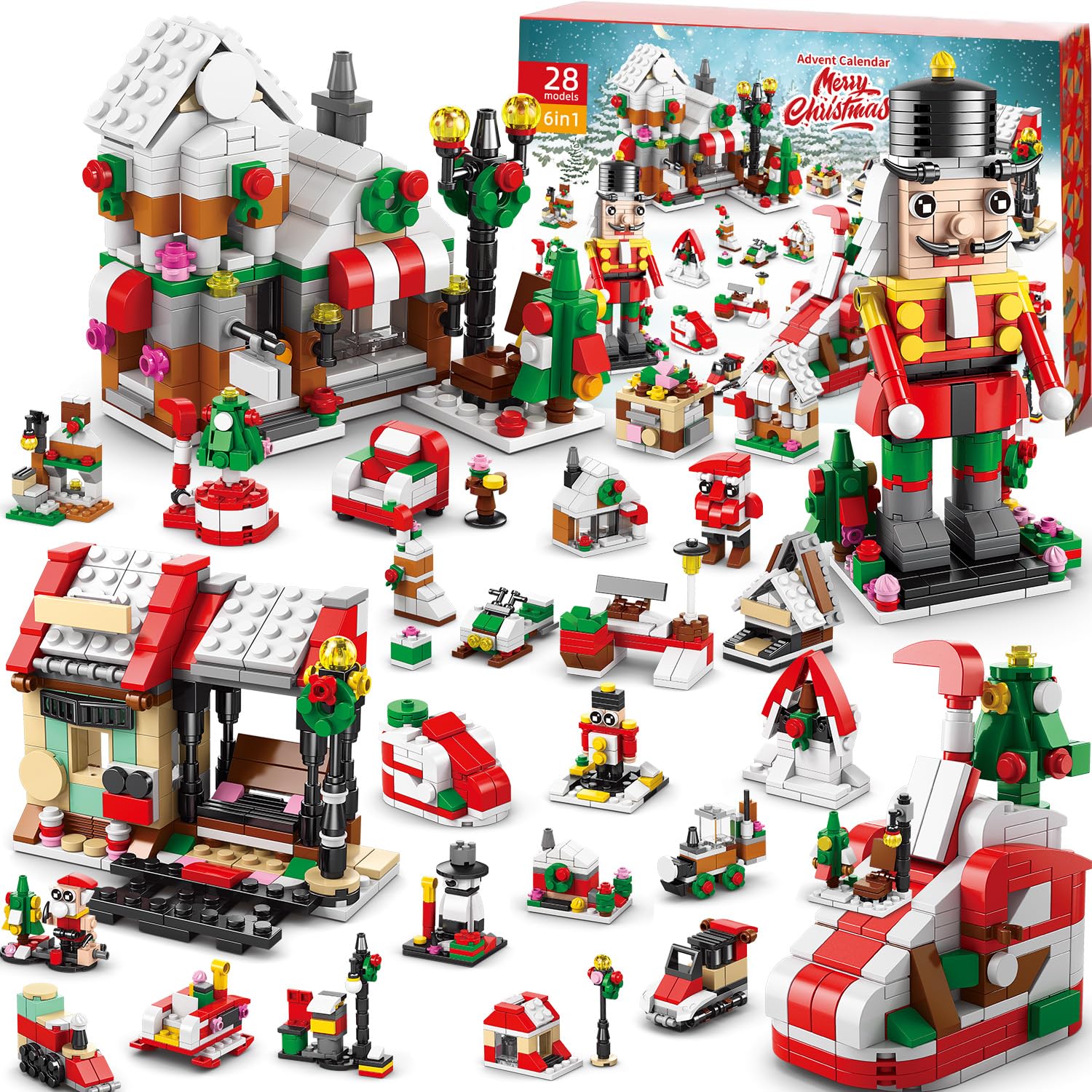 Advent Calendar 2026 Christmas Building Set, 24 Collectible Surprises Countdown Calendar for Kids, 1099 PCS Christmas Toy Tree Cottage Santa Building Block Set, Gifts for Boys Girls Ages 3-12+