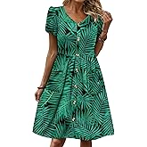 Zeagoo Womens Summer Dress Mini Petal Short Sleeve Dresses Pleated Button Down V Neck Floral Beach Swing Vacation Dress 2026