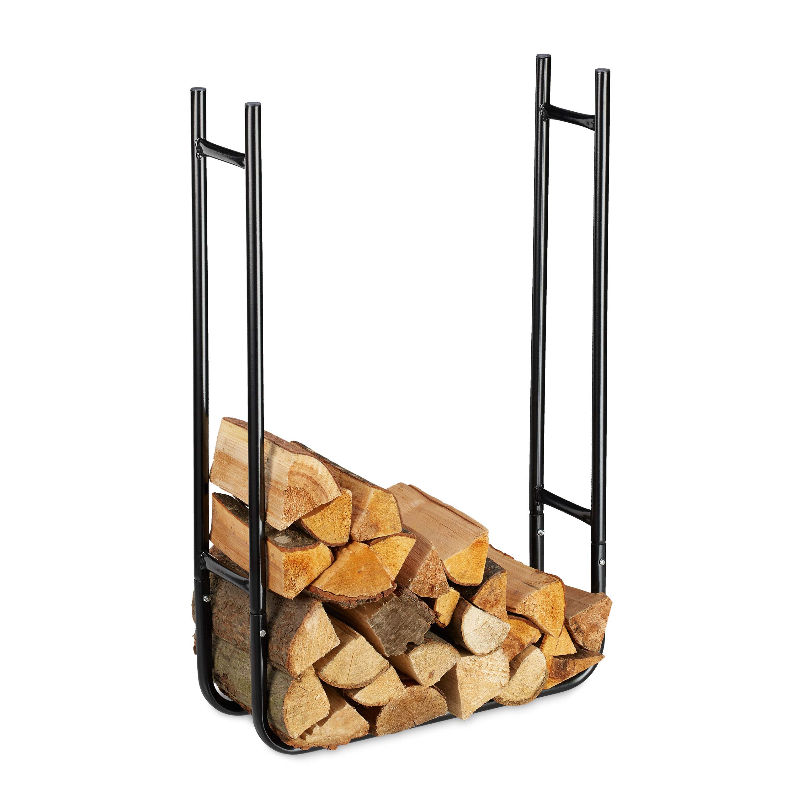 Relaxdays Slim Firewood Rack, Metal Log Holder for In- and Outdoor Use, Wood Pile Shelf HWD 90x60x20 cm, Black