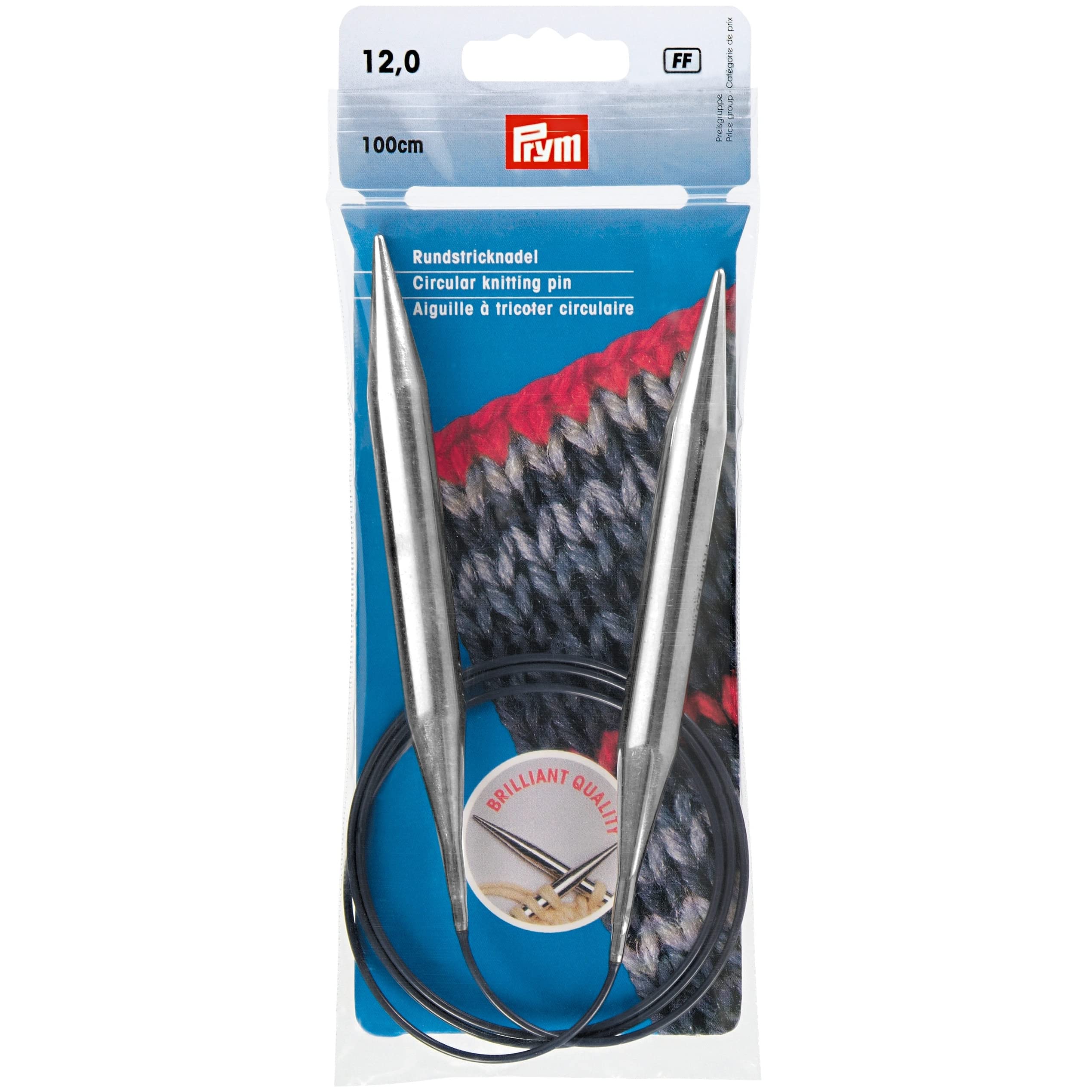Circular Knitting pins Brass 100 cm 12.00 mm Silver col — image 1