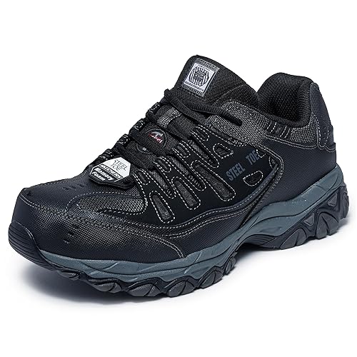 Skechers Men's Cankton Steel Toe Construction Shoe – Electrical Hazard Rated, Memory Foam, Black/Charcoal, 12 Wide