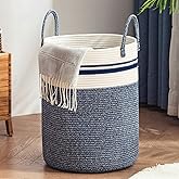Woven Rope Laundry Hamper Basket by YOUDENOVA, 58L Tall Luandry Basket, Baby Nursery Hamper for Blanket Storage in Bedroom-Large-Blue