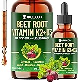 11in1 Beet Root Liquid Supplement - for Support Immune, Energy - with Vitamin D3, Vitamin K2, Hawthorn Berry, Cayenne Pepper, Garlic, Hibiscus, Olive, Red Spinach, Green Tea - 1 FL Oz - 30 Servings