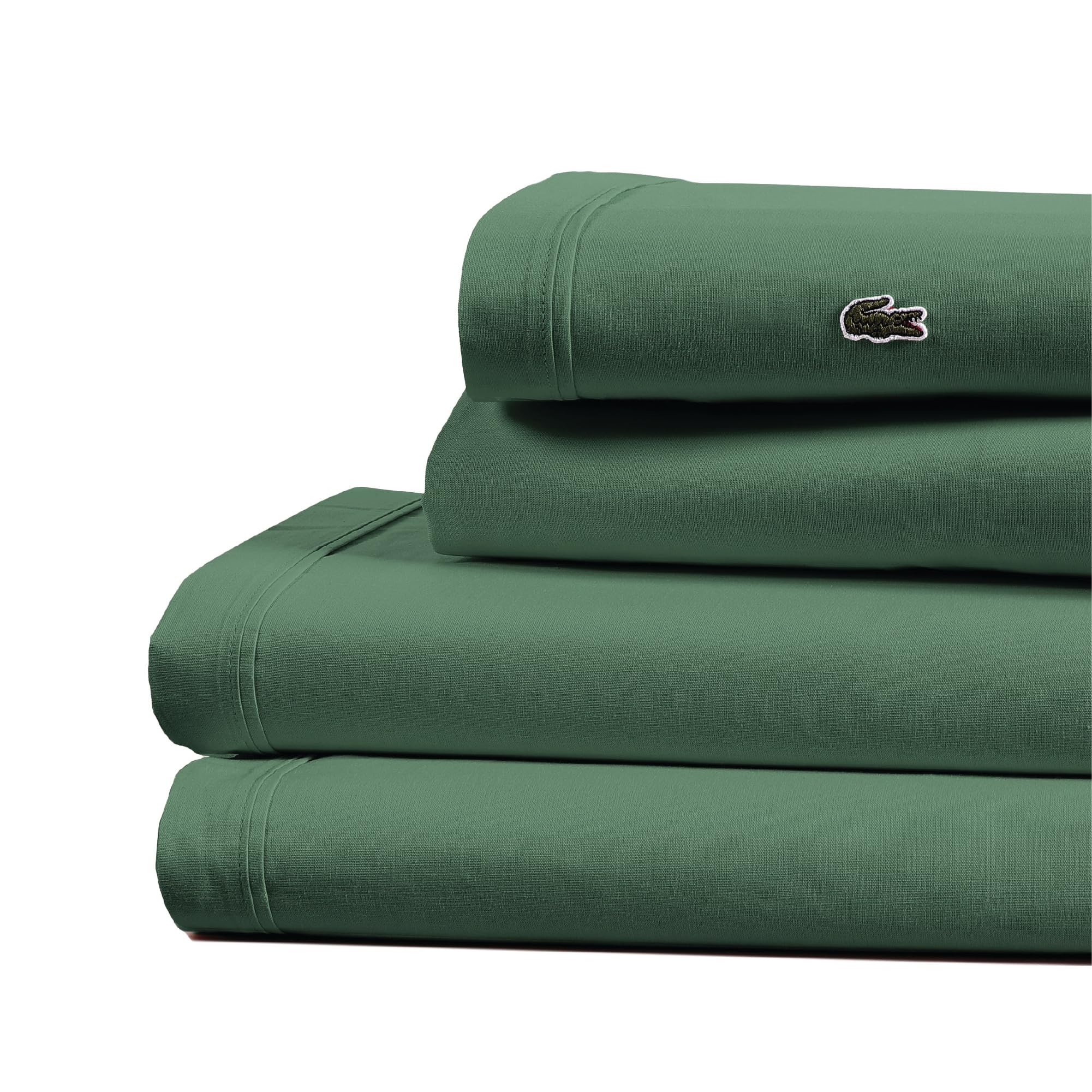 Lacoste 100% Cotton Percale 4-Piece Sheet Set – Cool, Crisp, Matte, and Durable, Oeko-Tex Certified – Solid, Green, Queen